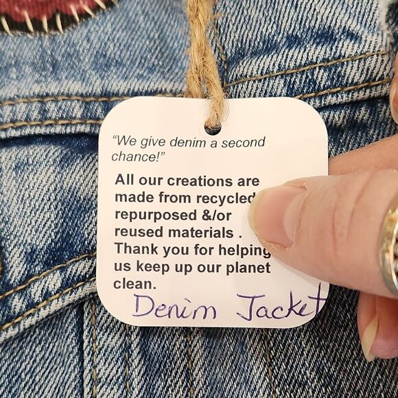 Upcycled Patchwork Handcrafted Embroidered Old Navy Denim Jacket - Picture 4 of 10